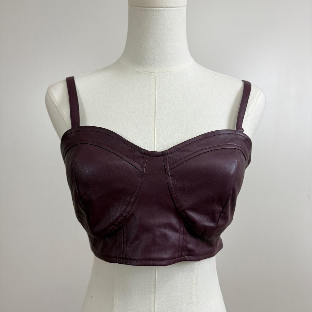 Future Collective Reese Blutstein burgundy Vegan Leather Tank Crop Top Size Med